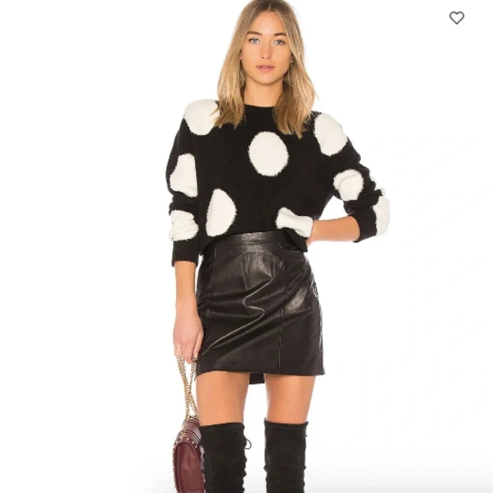 Alice + Olivia Gleeson  Polka-dot Boxy Long-sleeve Pullover Sweater Wool Black M
